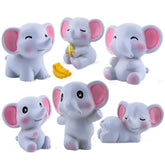6Pc Mini Cute Elephant Figures Cake Toppers, Fairy Garden & Automobile Decor