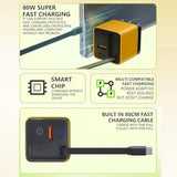 3 In 1 Gan Charger,Scalable 80W Max Fast Charger Module With Type-C Cable And 2 Usb Ports, Retractable Phone Charger Wall Plug For Phone And Laptops (Yellow)