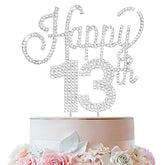 Happy 13Th Birthday Silver Rhinestone Cake Topper - Cheers To 13Th Birthday Thirteen Years Old Party Cake Centerpieces Topper Decorations Gift Sign.