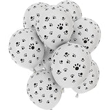 Paw Prints-A-Round Biodegradable Latex Balloons, White With Black Paw Prints All-Around, 11-Inch (12-Units)