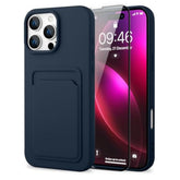 Compatible With Iphone 16 Pro Max Case Tpu Card Holder Wallet Cover,Camera Protection + Screen Protector Soft Card Slot Phone Case -Blue