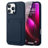 Compatible With Iphone 16 Pro Max Case Tpu Card Holder Wallet Cover,Camera Protection + Screen Protector Soft Card Slot Phone Case -Blue