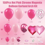 150PCS Pink Balloon Garland Kit Hot Pink, Magenta & Hearts for Birthday and Party Decor