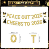 Peace Out 2025 Cheers to 2026 Gold Glitter Banner NYE Party Decor