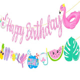 Pool Birthday Party Banners 2Pcs Swimming Pool Party Cutout Banners Glitter Pink Hawaii Pool Party Garlands Baby Shower Decorations Hello Summer Pool Supplies For Girls