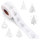 1000Pcs Clear Christmas Tree Stickers Roll Silver Foil Xmas Tree Seal Stickers Self-Adhesive Label Decals For Winter Holiday Envelope Invitation Card Gift Decor, 6 Designs