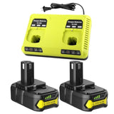 2Pack Replacement For Ryobi 18V Battery 3.5Ah + 2-Port P117 Ryobi Battery Charger For Ryobi One+ P108 P107 P105 P104 P103 P102