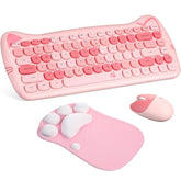 Cute Cat Keyboard And Mouse Combo, Usb Wireless With Cat Paw Mouse Pad, Silent 84 Keys 2.4 Ghz Compatible With Notebook Pc
