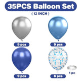 Navy Blue And Silver Balloons, 12 Inch Metallic Latex And Confetti Balloons For Birthday, Baby Shower, Graduation Decorations