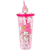 Silver Buffalo Sanrio My Melody Pink Strawberry Pattern Plastic Cold Cup with Lid and Topper Straw 24 Ounces
