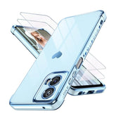 For Motorola Moto-G-5G-2024 Case With 2X Screen Protector, For Girl Women Cute Girly Love-Heart Luxury Gold Soft Cover Camera Protection Bumper Silicone Shockproof Phone Case For Moto G 5G 2024(Blue)