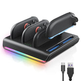 Charger Dock For Nintend0 Switch 2 Joycon, 4-In-1 Switch 2 Joycon Charging Dock With 8 Rgb Lighting Modes, Led Indicators, 5V/2A Fast Magnetic Charging, Circuit Protection, And Usb-C Cable (Black)