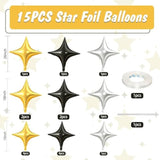 15 Pcs Black Gold Silver Star Foil Balloons Mixed Sizes Party Decor