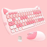 Cute Cat 2.4G Usb Wireless Keyboard And Mouse Combo, Silent Keys, Candy Colors, Compatible With Notebook, Pc (Pink84Keys)