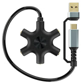 USB C to 3.5mm Audio Jack Aadpter Type-C to 3.5mm Multi Headphone Audio Splitter 5 Way 5-in-1 Aux TRS Audio Sharing Splitter Cable Compatible for