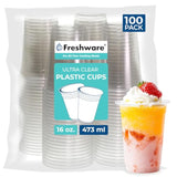Freshware 16 oz Clear Disposable Plastic Cups, Clear Plastic Cups Tumblers, Heavy-duty Party Glasses, Disposable Cups for Thanksgiving, Halloween, Christmas Party, 16 Oz Cups, 100 Count (Pack of 1)