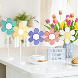 5 Pieces Spring Table Decorations Daisy Centerpieces For Tables Spring Wooden Flowers Sign Tabletop Standing Easter Flower Nursery Shelf Centerpiece For Easter Office Party Farmhouse Home
