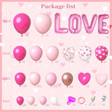 185Pcs Valentines Day Balloons Garland Arch Kit, Hot Pink Heart Love Foil Balloon For Women Girls Valentine'S Mother'S Day Wedding Shower Princess Party Decorations Engagement Supplies