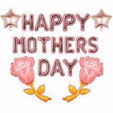 Rose Gold Mothers Day Balloons Foil Happy Mother'S Day Balloons Banner Letter Star Pink Rose Balloon For Mother'S Day Party Decoration Mama Birthday Supplies Mom Arch Kits Party Balloon Sets-19 Pcs