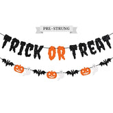 Pre Strung Trick or Treat Banner Black Glitter Pumpkins Ghosts Bats Party Decor