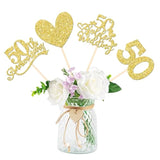 12 Pcs 50Th Anniversary Centerpiece Sticks Double Sided Gold Glitter Heart 50 Golden Wedding Anniversary Table Flower Centerpieces For Cheers To 50 Years Blessed & Loved Wedding Party Supplies