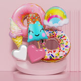 Ice Cream Party Decorations,Candyland 17Pcs Donut Rainbow Cloud Popsicle Heart Foil Balloons For Two Sweet One Birthday Girl'S Baby Shower Pool Beach Summer Party Favors Supplies