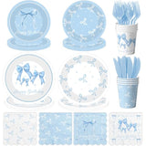 Blue Bow Party Supplies Serve 25,Coquette Birthday Decorations Blue Bow Plates And Napkins For Girls Women,Bridal Engagement Party Decor