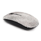 Luxury Bling Crystal Diamond Rhinestone Usb Slimline Flat Wireless Mouse Gift (Silver Crystal With Black Mouse)