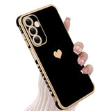 Compatible With Samsung A16 5G Case For Women Girl, Plating Edge Cute Love Heart Soft Tpu Bumper With 4 Corners Shockproof Protection Phone Case Cover For Galaxy A16 5G(Black)
