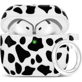 Silicone Cow Airpods 4 Case 2024, Case Cover With Cleaner Kit For Apple Airpods 4Th Generation Floral Print Soft Flexible Cover For Air Pod 4Th Women Girls, Skin With Keychain - Black Cow