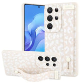 OOK Compatible with Samsung Galaxy S25 Ultra Leopard Case with Wrist Strap, White Leopard TPU Shockproof Protection Slim Cover with Camera Protection for Women Girls