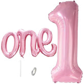 2 Pc Pastel Pink ONE Balloon Set 40" Number 1 & 26" Script Banner for 1st Birthday