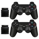 PS2 Controller, 2 Packs 2.4GHz Wireless Controller for PS2/PS2 Slim/PS1, Wireless PS2 Replacement Controller, Double Vibration, Black