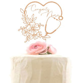 Rose gold “Congrats Nurse” glitter cake topper for BSN/RN graduation party décor