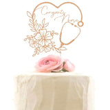 Rose gold “Congrats Nurse” glitter cake topper for BSN/RN graduation party décor
