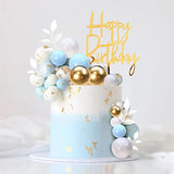 Blue Boho Cake Topper Set – Blue/White/Gold Pearl Balls for Birthday & Baby Shower