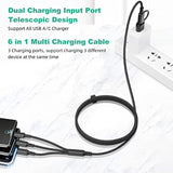 Multi Charging Cable 3Pack-6Ft, 6 In 1 Multiple Phone Charger Cable - Universal Usb A/C To Lightning/Type C/Micro Usb Port For Cell Phone (Gray, Black, Red)