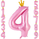 40" Pink Crown Number 4 Balloon – Large Foil Helium Balloon for Princess 4th Birthday Decorations