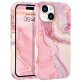 For Iphone 13 & Iphone 14 Case, Iphone 13/14 Marble Pattern Phone Case, 3 In 1 Full Body Protective Slim Hybrid Shockproof Soft Silicone + Hard Pc Rugged Heavy Duty Girls Women, Pink