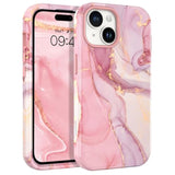 For Iphone 13 & Iphone 14 Case, Iphone 13/14 Marble Pattern Phone Case, 3 In 1 Full Body Protective Slim Hybrid Shockproof Soft Silicone + Hard Pc Rugged Heavy Duty Girls Women, Pink