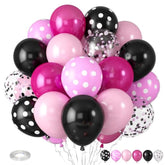 Pink And Black Balloons, Hot Pink Balloons Pink White Dots Black White Dots Balloon With Black Pink Confetti Balloon For Girls Women Birthday Baby Bridal Shower Wedding Mouse Theme Party Decorations