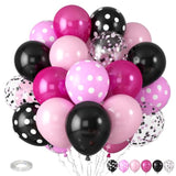 Pink And Black Balloons, Hot Pink Balloons Pink White Dots Black White Dots Balloon With Black Pink Confetti Balloon For Girls Women Birthday Baby Bridal Shower Wedding Mouse Theme Party Decorations