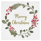 Christmas Napkins 100 Pack – Disposable Paper Beverage Cocktail Napkins With Gold Merry Christmas Wreath For Holiday Party Decor