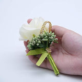 2 Pcs Wedding Boutonniere Artificial Flower Groom Groomsman Corsage Rose Silk Suit For Wedding Prom Homecoming Ivory