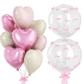 Cream Heart Balloons, Bobo Balloons, 10Pcs 18 Inch Heart Shaped Balloon And 20 Inch Helium Clear Bubble Balloon With Pink Bow Ribbons For Birthday Valentines Day Wedding Baby Shower Party Decor