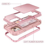 Wallet Case With Credit Card Holder & Hidden Mirror, Three Layer Shockproof Heavy Duty Protection Protective Cover For 12 Pro Max - 6.7Inch Rose Gold