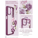 For Samsung Galaxy A12 5G Case, With Tempered Glass Screen Protector, Military Grade Drop Tested Hard Back & Soft Edge Slim Flower Women Girls Protective Cover For A12 (Purple)