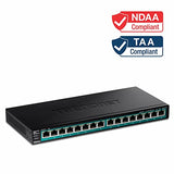 16-Port Gigabit Poe+ Switch, 16 X Gigabit Poe+ Ports, Up To 30W Per Port, 1U 19 Rackmount Brackets Included, Fanless, Protection, Black, Tpe-Tg161H
