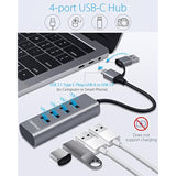 Usb To Usb Hub & Usb C Hub T1-Ac, Usb C To Usb 3.0 High Speed Ports Hub, 4-Por