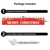 Large Merry Christmas Banner 120" X 20" Xmas Outdoor Decorations Double Printed Red Stars Presents Yard Sign Holiday Party Supplies Backdrop Home Decor For Garden House Fence Garage Indoor